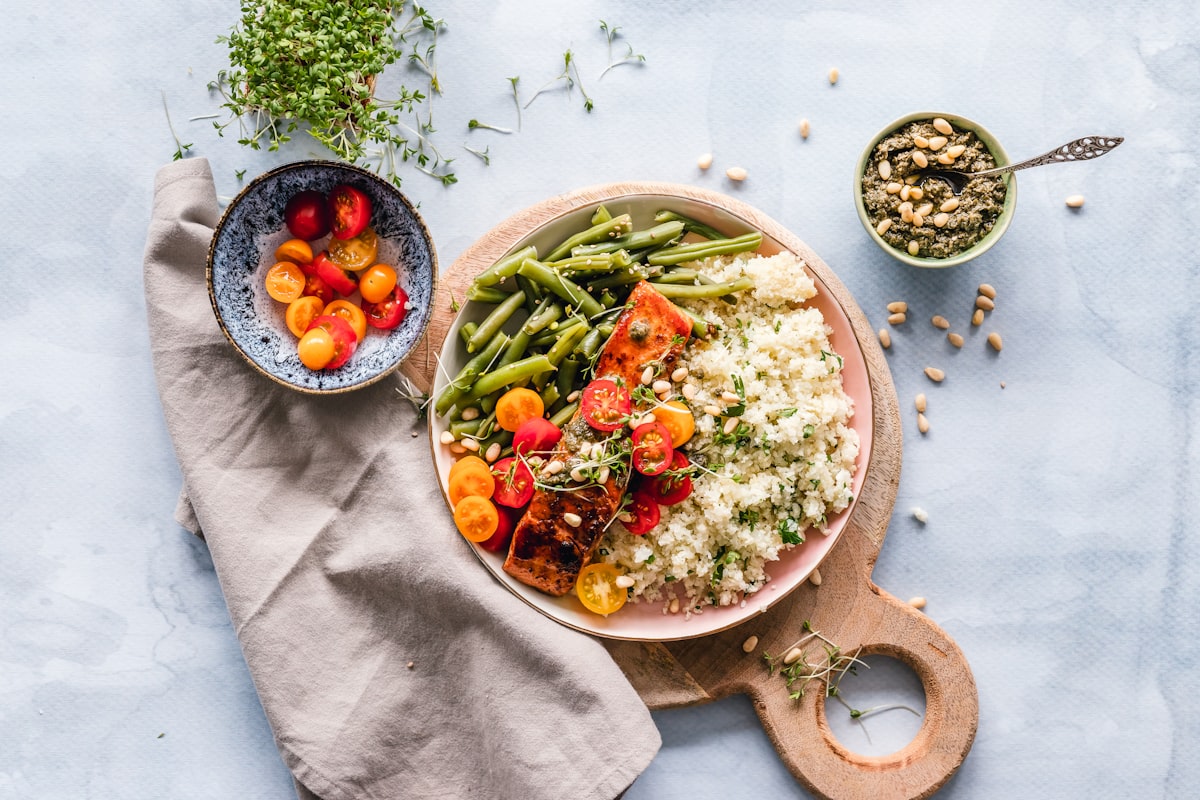 High-protein meal with lean proteins, whole grains and vegetables